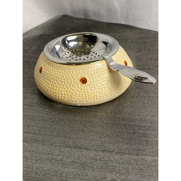 VTG 70s Bermuda Souvenir Tea Bag Holder Strainer 3.5 in beige green blue GC L#2 - Picture 7 of 10